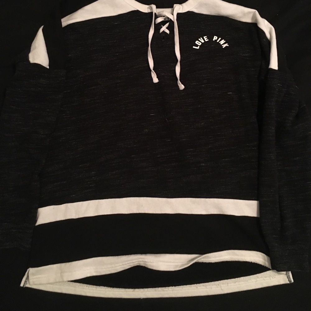 Vs Pink, black striped long sleeve shirt